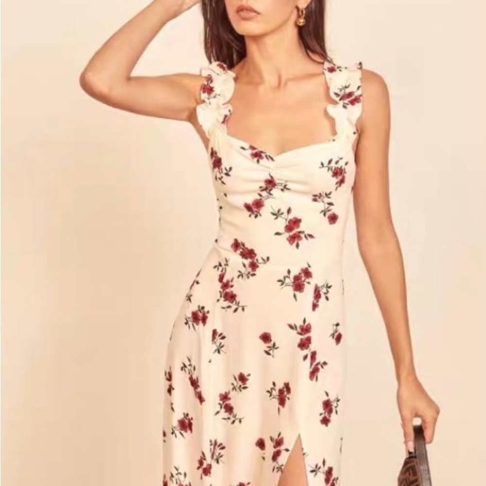 Floral Sleeveless Dress - Cream and Red